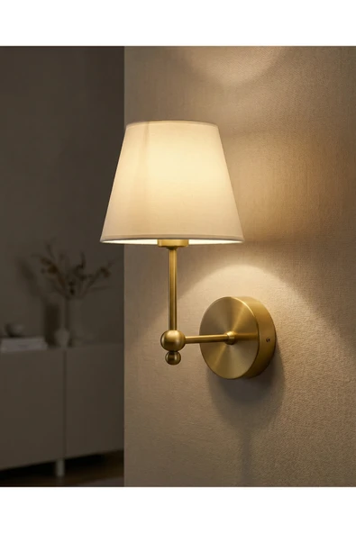 Buiva Modern Kablosuz Duvar Aplik Lampe Pilli Aplik Eskitme Gold Pil İle Çalışır Krem Abajur ürün görseli 1