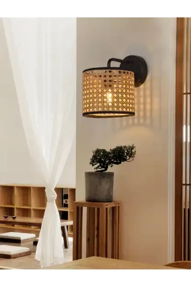 Fico Home Hasır Aplik Modern İskandinav Tasarım Ferah Bambu Aplik Elektrik ile çalışır ürün görseli 1