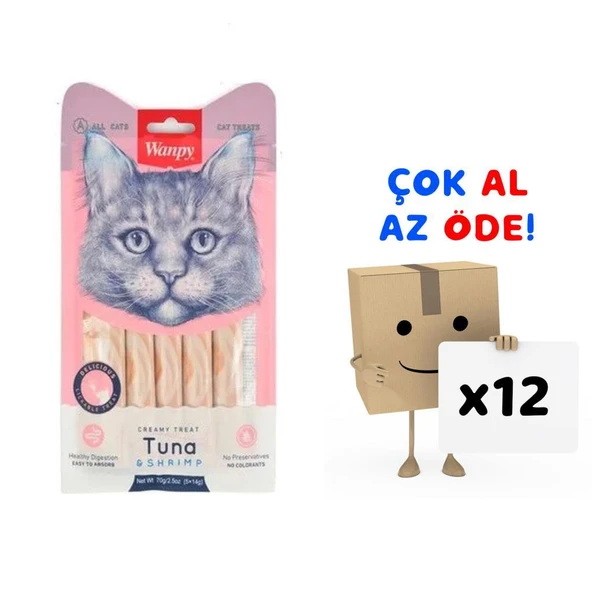 Wanpy Ton Balığı Karides 5x14 gr Likit Kedi Ödülü 12'li Paket ürün görseli 1