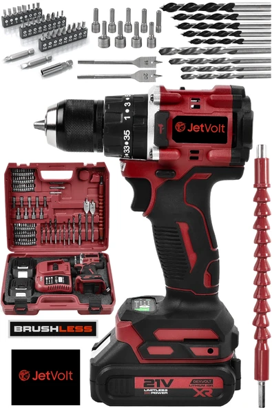 JetVolt 21V Çelik Mandren Kömürsüz Motor Darbeli Şarjlı Matkap Vidalama - Kırmızı ürün görseli 1