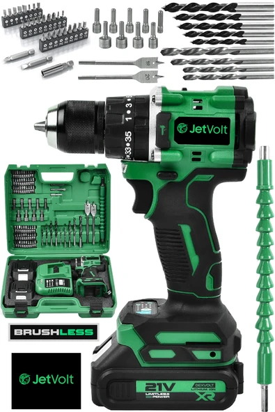 JetVolt 21V Çelik Mandren Kömürsüz Motor Darbeli Şarjlı Matkap Vidalama - Yeşil ürün görseli 1
