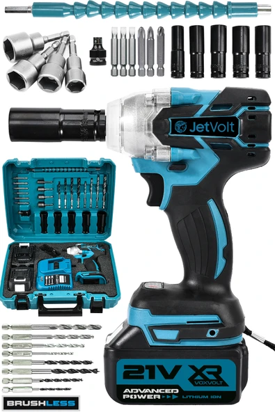 JetVolt 21V 2.0Ah Profesyonel Somun Sıkma Sökme Şarjlı Darbeli Matkap Akülü Vidalama - Mavi ürün görseli 1