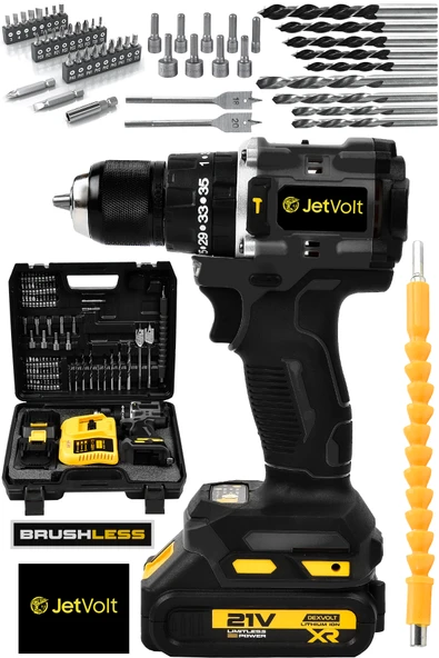 JetVolt 21V Çelik Mandren Kömürsüz Motor Darbeli Şarjlı Matkap Vidalama - Siyah ürün görseli 1