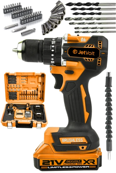 JetVolt 21V 2.0Ah Kömürsüz Motor Çelik Mandren Darbeli Şarjlı Matkap Akülü Vidalama - Turuncu ürün görseli 1