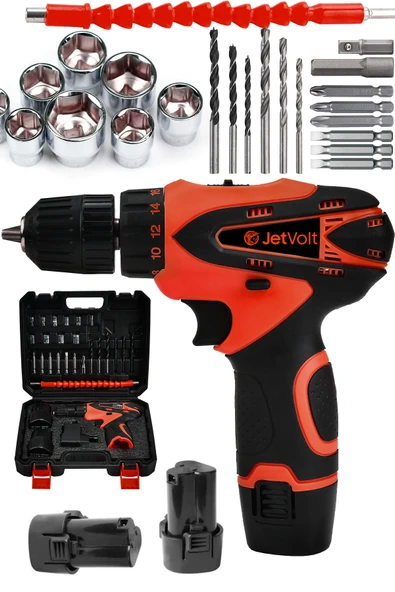 JetVolt 12V 1.5Ah Çift Akülü Vidalama Şarjlı Matkap 24 Parça - Kırmızı ürün görseli 1