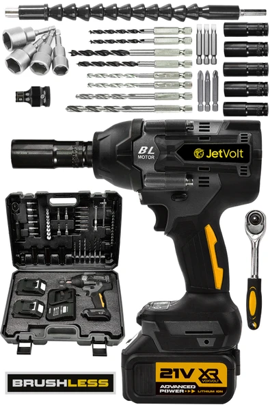 JetVolt 21V 2.0Ah Akülü Vidalama Darbeli Kömürsüz Motor 800Nm 10 Pilli Bijon Somun Sökme Sıkma - Sarı ürün görseli 1