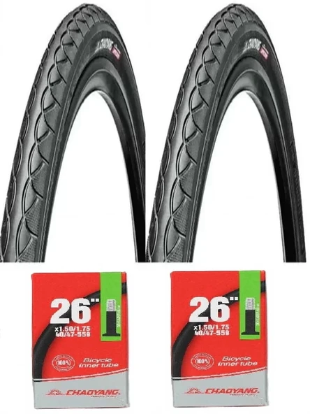Chaoyang 26 Jant 26x1.75 Bisiklet Dış Lastiği Yol Tipi H-460 X 2 Adet + İç Lastik Seti ürün görseli 1