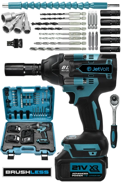 JetVolt 21V 2.0Ah Akülü Vidalama Darbeli Kömürsüz Motor 800Nm 10 Pilli Bijon Somun Sökme Sıkma - Mavi ürün görseli 1