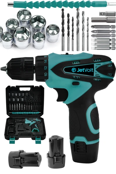 JetVolt 12V 1.5Ah Çift Akülü Vidalama Şarjlı Matkap 24 Parça - Mavi ürün görseli 1