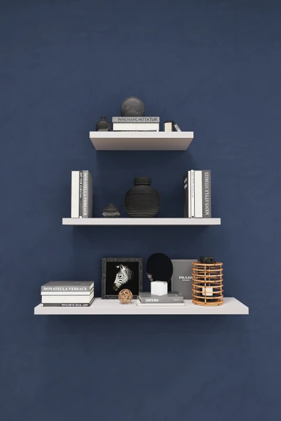 Modern 3'lü Uçan Raf Çok Amaçlı Duvar Rafı Organizer %100 MDF Kitaplık Mutfak Banyo Rafı DRF02  Beyaz 1 ürün görseli 1