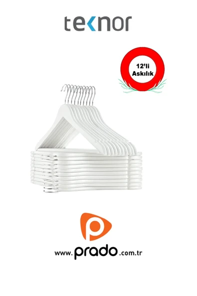 Teknor-Prado 12 Adet Ahşap Görünümlü Plastik A Kalite Stil Elbise Askısı Beyaz ürün görseli 1