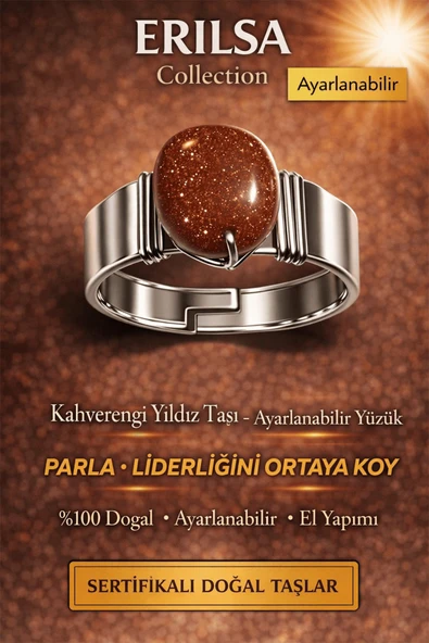 Sertifikalı Kahverengi Yıldız Taşı Yüzük Doğal Taş Ayarlanabilir El Yapımı Parlak Enerji Taşı ürün görseli 1