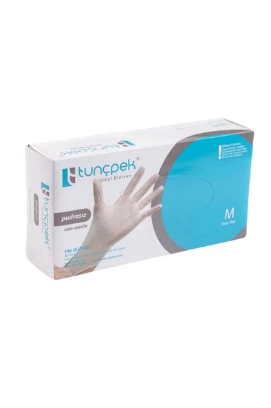Tunçpek Vinil Pudrasız Şeffaf Eldiven 100 Adet M (Medium) ürün görseli 1