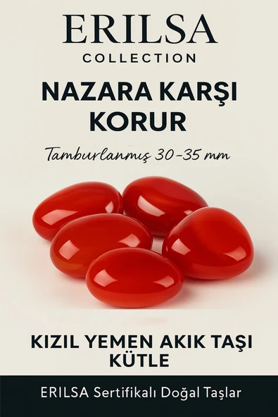 Sertifikalı Doğal Kızıl Yemen Akik Taşı Kütle – Tamburlanmış 30-35 mm Nazar ve Enerji Taşı ürün görseli 1