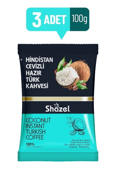 Shazel Hindistan Cevizli Hazır Türk Kahvesi 100 gr x 3 Adet ürün görseli 1