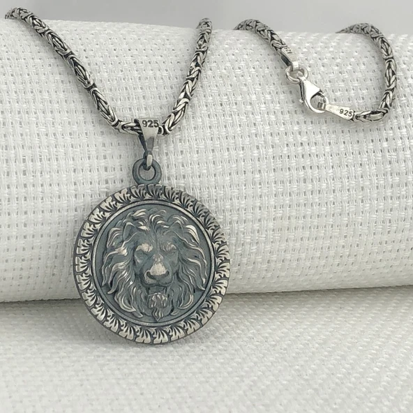 925 Ayar Gümüş Aslan Kabartmalı Kral Zincir Kolye ürün görseli 1