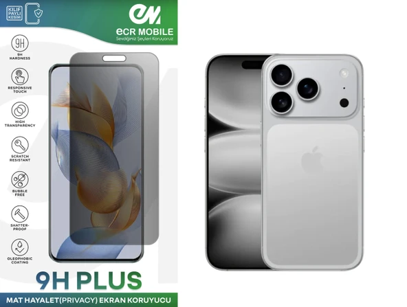 Iphone 17 Pro ile Uyumlu Ekran Koruyucu 9H Esnek Nano Kırılmayan MAT HAYALET(Privacy) ürün görseli 1