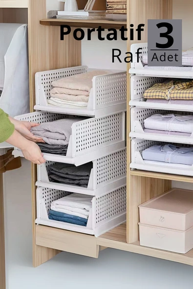 Mithra Life 3 lü Kayar Raf Organizer – Beyaz Dolap İçi Kıyafet, Aksesuar Düzenleyici MIT1261 ürün görseli 1