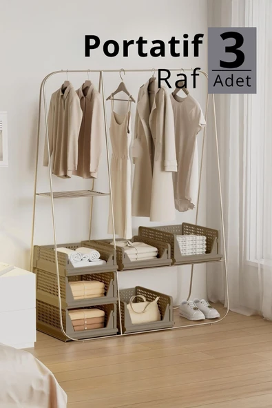Mithra Life 3 lü Kayar Raf Organizer – Bej Rengi Dolap İçi Kıyafet, Aksesuar Düzenleyici MIT1259 ürün görseli 1