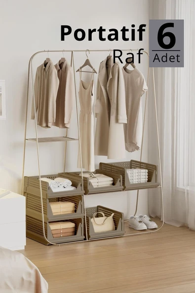 Mithra Life 6 lı Kayar Raf Organizer – Bej Rengi Dolap İçi Kıyafet, Aksesuar Düzenleyici MIT1260 ürün görseli 1