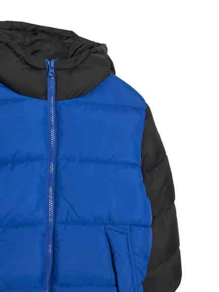 Erkek Çocuk Mavi Logo İşlemeli Kalın Mont - Resim 3