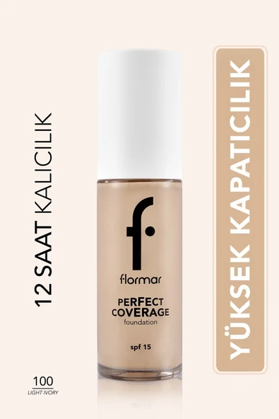 FLORMAR PERFECT COVERAGE YOĞUN KAPATICI SU BAZLI FONDÖTEN (NÖTR ALT TON) -100 LİGHT IVORY-8682536058124 ürün görseli 1
