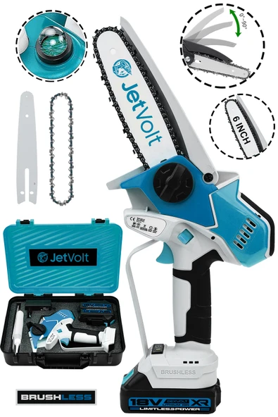 JetVolt Extra Power Kömürsüz Motor Şarjlı El Testeresi Ağaç Odun Dal Kesme Budama Mavi - Mavi ürün görseli 1