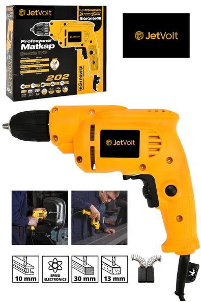 JetVolt 240V 60Hz Profesional 580W Metal Şanzıman 10mm Elektrikli Matkap - Sarı ürün görseli 1