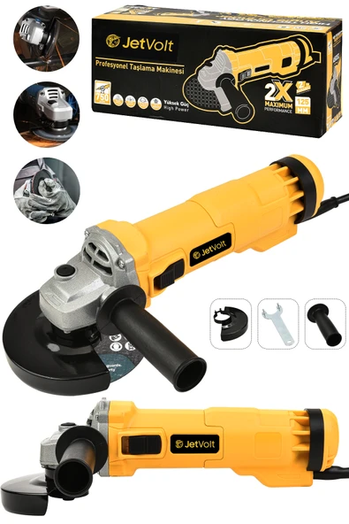 JetVolt Profesyonel 750W Avuç Taşlama Makinesi 125mm Bakır Sargılı Spiral - Sarı ürün görseli 1