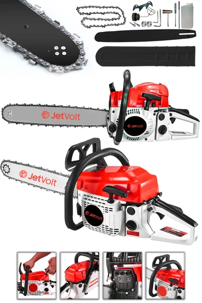 JetVolt Ekstra Güçlü 52CC 2.9 HP 8000 Rpm BENZİNLİ Ağaç Odun Dal Kesme Makinesi Motorlu Testere Hızar Motoru - Kırmızı ürün görseli 1
