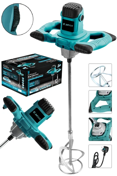 JetVolt Profesyonel 1800W Devir Ayarlı Elektrikli Alçı Boya Ve Harç Karıştırıcı Mikser - Mavi ürün görseli 1