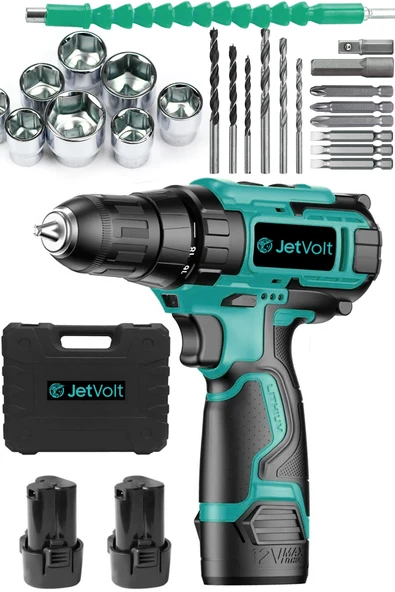 JetVolt 12V 1.5Ah Şarjlı Matkap 24 Parça - Mavi ürün görseli 1