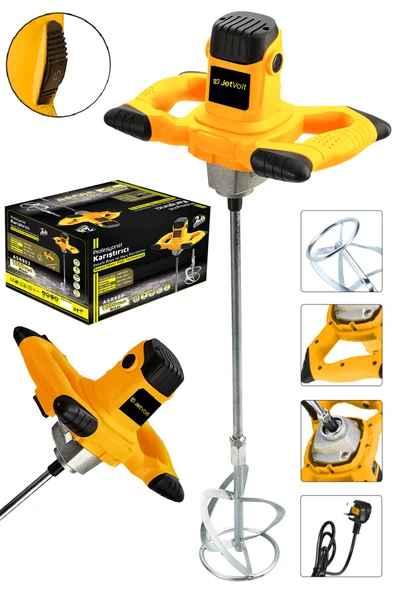 JetVolt Profesyonel 1800W Devir Ayarlı Elektrikli Alçı Boya Ve Harç Karıştırıcı Mikser - Sarı ürün görseli 1