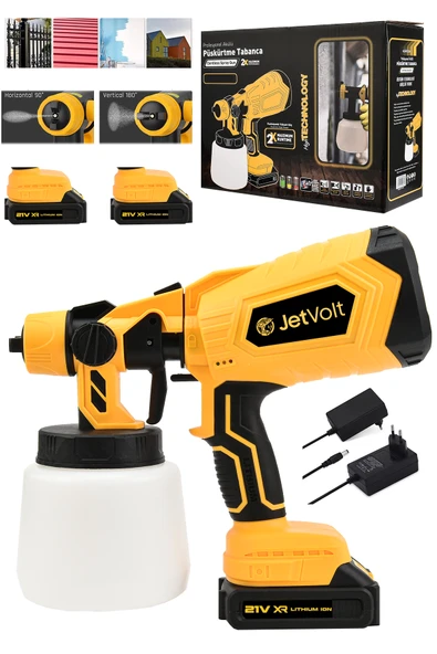 JetVolt Yüksek Basınçlı Çift Akülü Sprey Boya Püskürtme Tabancası - Sarı ürün görseli 1