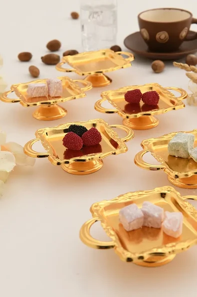 Mucit Home Mini Kulplu Kare Model Ayaklı lokumluk 6'lı Takım Gold ürün görseli 1