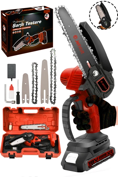 JetVolt Profesonel Metal Dişli 18V 1.5Ah Şarjlı Dal Budama Testeresi - Kırmızı ürün görseli 1