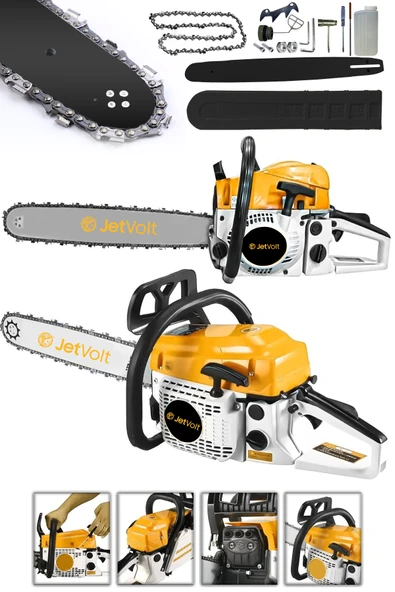JetVolt Ekstra Güçlü 52CC 2.9 HP 8000 Rpm BENZİNLİ Ağaç Odun Dal Kesme Makinesi Motorlu Testere Hızar Motoru - Sarı ürün görseli 1