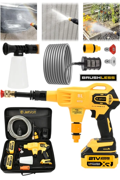 JetVolt 21V Kömürsüz Motor Yüksek Basınçlı Akülü Oto Araba Yıkama Makinesi Şarjlı - Sarı ürün görseli 1