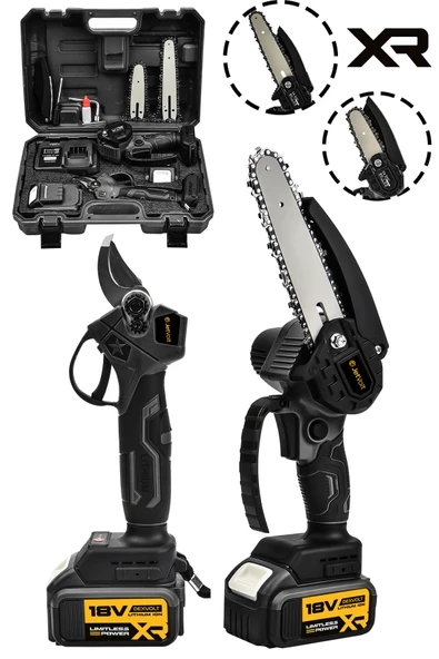 JetVolt 2'Li Set 18V 1.5Ah Çift Akülü Çelik Şanzıman Şarjlı Dal Budama & Testeresi - Siyah ürün görseli 1