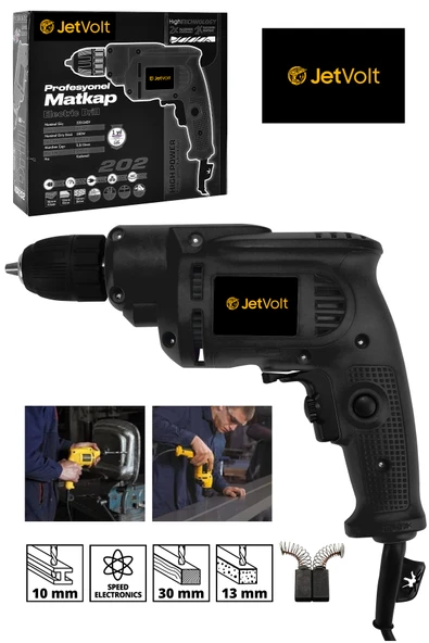 JetVolt 240V 60Hz Profesional 580W Metal Şanzıman 10mm Elektrikli Matkap - Siyah ürün görseli 1