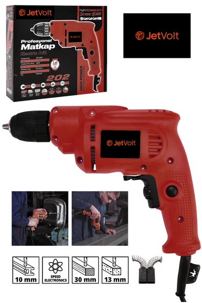 JetVolt 240V 60Hz Profesional 580W Metal Şanzıman 10mm Elektrikli Matkap - Kırmızı ürün görseli 1