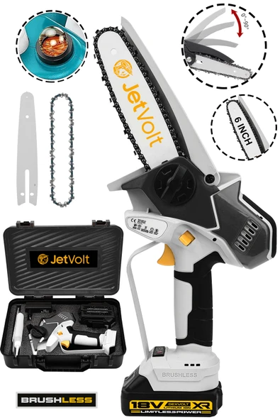 JetVolt Extra Power Kömürsüz Motor Şarjlı El Testeresi Ağaç Odun Dal Kesme Budama Mavi - Siyah ürün görseli 1