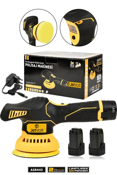 JetVolt 12V Orbital 8 Kademli Cila Pasta Parlatma Polisaj Makinesi Sarı ürün görseli 1