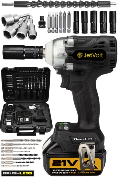 JetVolt 21V 2.0Ah Profesyonel Somun Sıkma Sökme Şarjlı Darbeli Matkap Akülü Vidalama - Siyah ürün görseli 1
