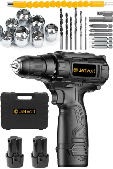 JetVolt 12V 1.5Ah Şarjlı Matkap 24 Parça - Siyah ürün görseli 1