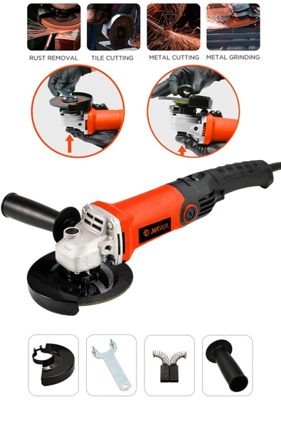 JetVolt Profesyonel 1200W Avuç Taşlama Makinesi 125mm 6 Kademeli Uzun Kuyruk - Kırmızı ürün görseli 1