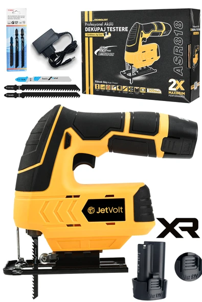 JetVolt Profesyonel Çift Akülü 12 Volt Li-ion Şarjlı Dekupaj Testere - Sarı ürün görseli 1