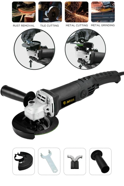 JetVolt Profesyonel 1200W Avuç Taşlama Makinesi 125mm 6 Kademeli Uzun Kuyruk - Siyah ürün görseli 1