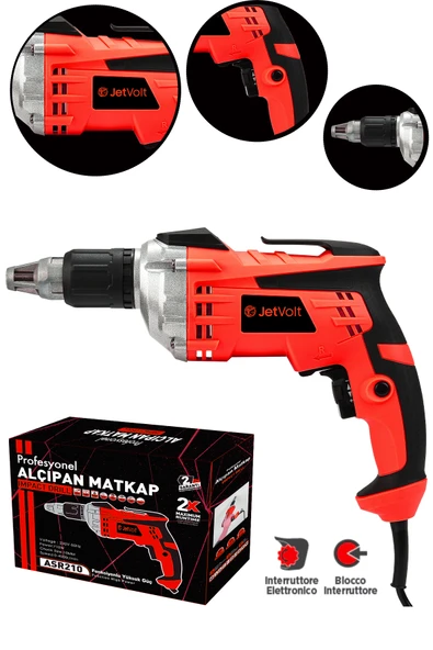 JetVolt Profesyonel 90N.m Alçıpan Vidalama Tabancası 710W - Kırmızı ürün görseli 1