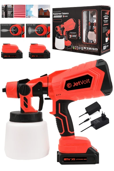 JetVolt Yüksek Basınçlı Çift Akülü Sprey Boya Püskürtme Tabancası - Kırmızı ürün görseli 1